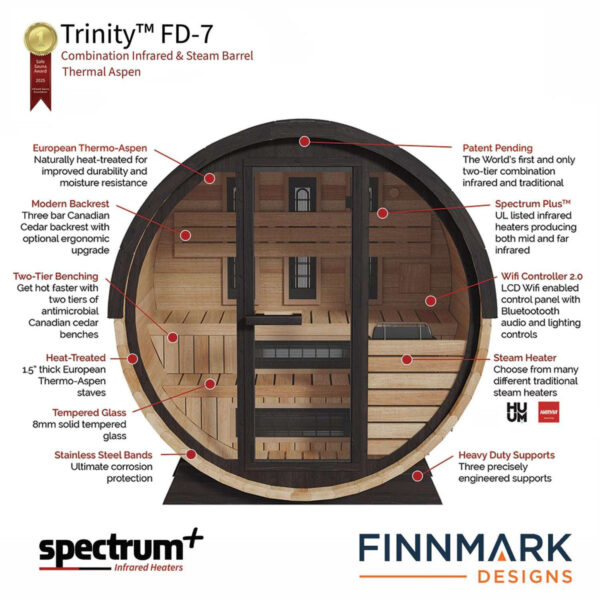Finnmark FD-7 Thermo-Aspen 4-Person Infrared Outdoor Barrel Sauna
