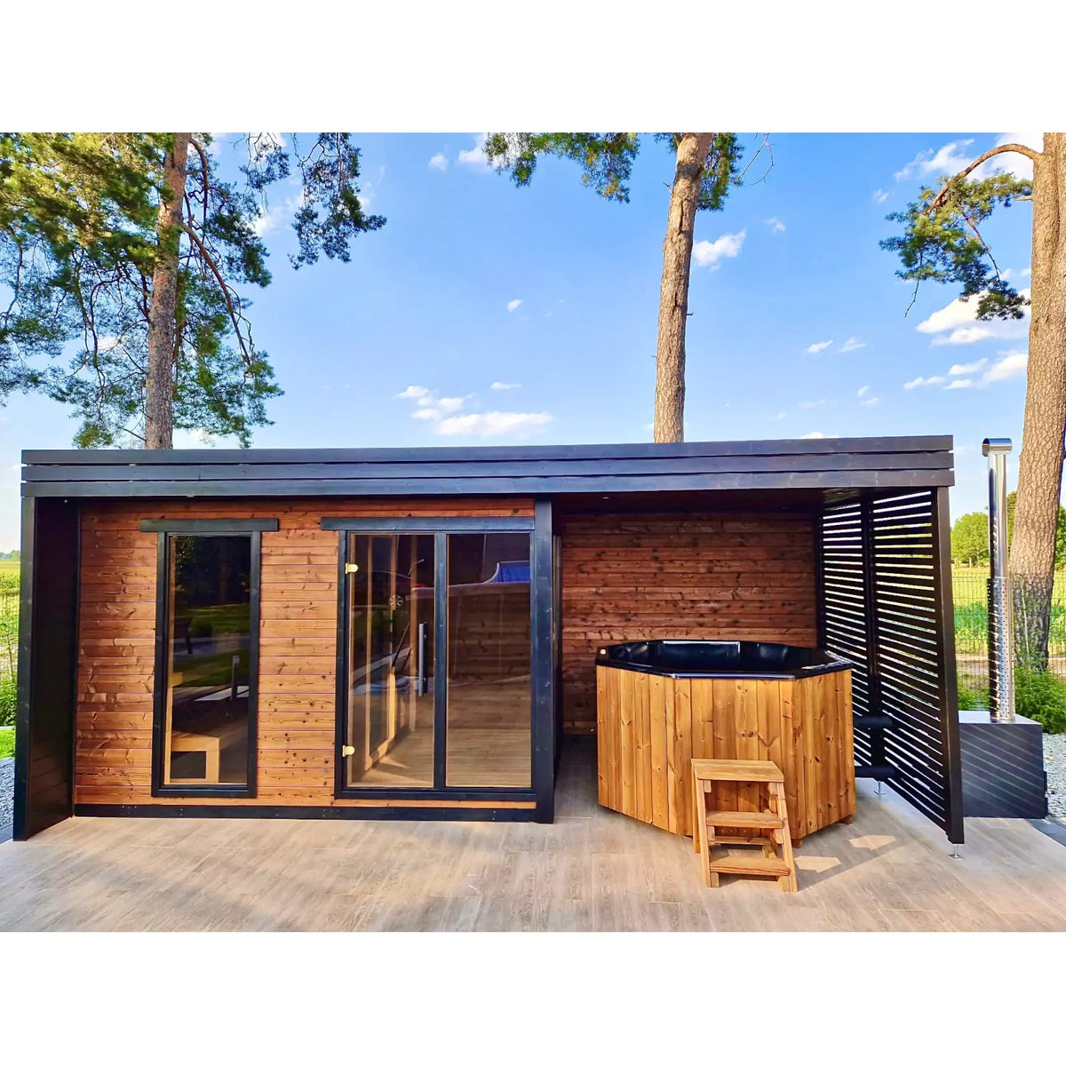 Leil® Patio L Plus Outdoor 5-Person Cabin Sauna with Changing Room and Covered Porch Leil® Patio L Plus Outdoor 5-Person Cabin Sauna with Changing Room and Covered Porch