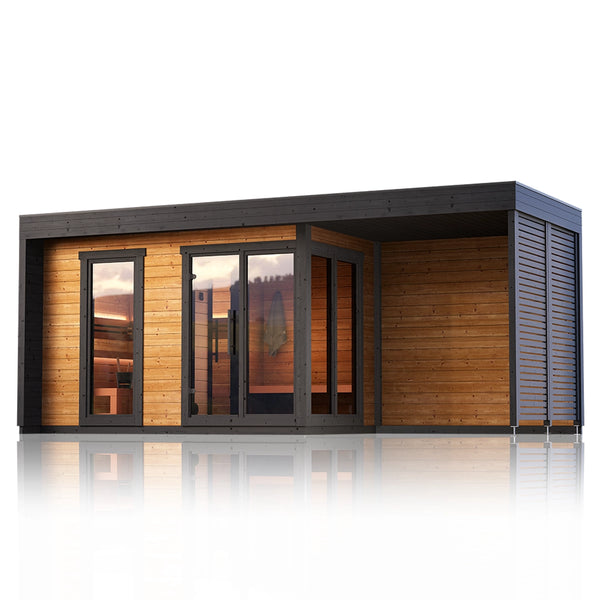 Leil® Patio L Plus Outdoor 5-Person Cabin Sauna with Changing Room and Covered Porch