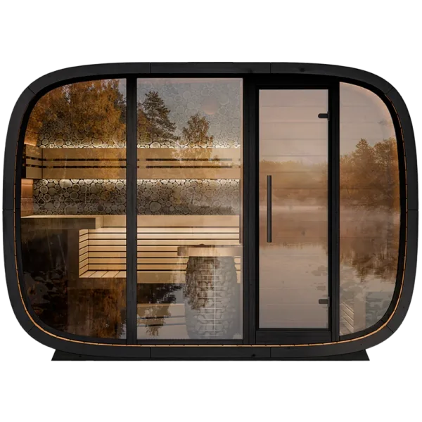 Leil® Round Cube Double Outdoor 5-Person Sauna with Changing Room (L-Bench)