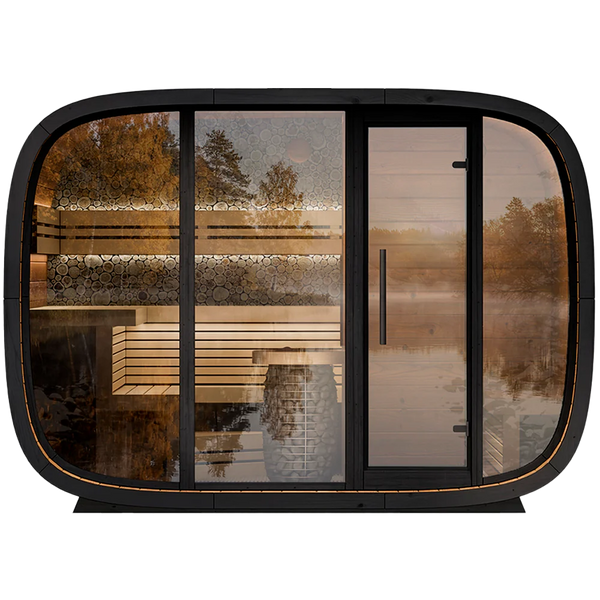 Leil® Round Cube Double Outdoor 5-Person Sauna with Changing Room (L-Bench)