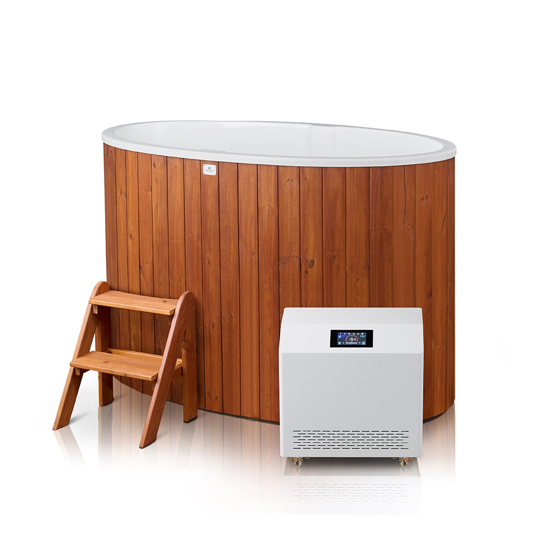 Leil® Round Cube single Outdoor Sauna With Huum Hive Mini WIFI Heater & 2 Person Cold Plunge Bundle Leil® Round Cube single Outdoor Sauna With Huum Hive Mini WIFI Heater & 2 Person Cold Plunge Bundle