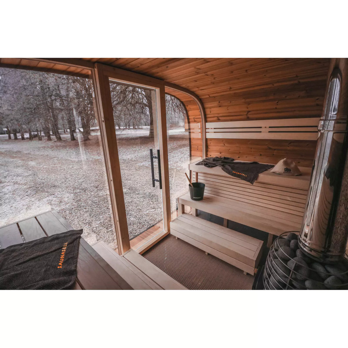 Leil® Round Cube single Outdoor Sauna With Huum Hive Mini WIFI Heater & 2 Person Cold Plunge Bundle Leil® Round Cube single Outdoor Sauna With Huum Hive Mini WIFI Heater & 2 Person Cold Plunge Bundle