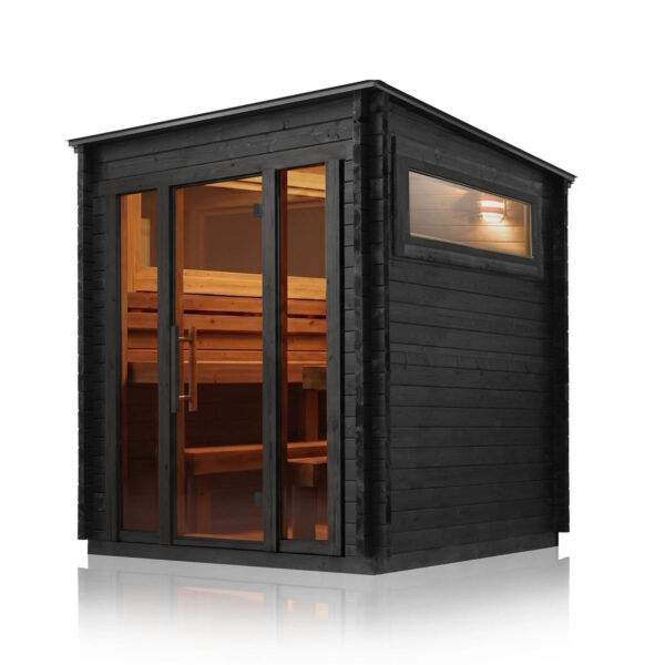 Scandinavian Boreal Glass Thermowood Outdoor Cabin Sauna for 6 Person