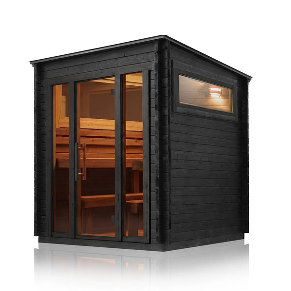 Scandinavian Boreal Glass Thermowood Outdoor Cabin Sauna for 6 Person